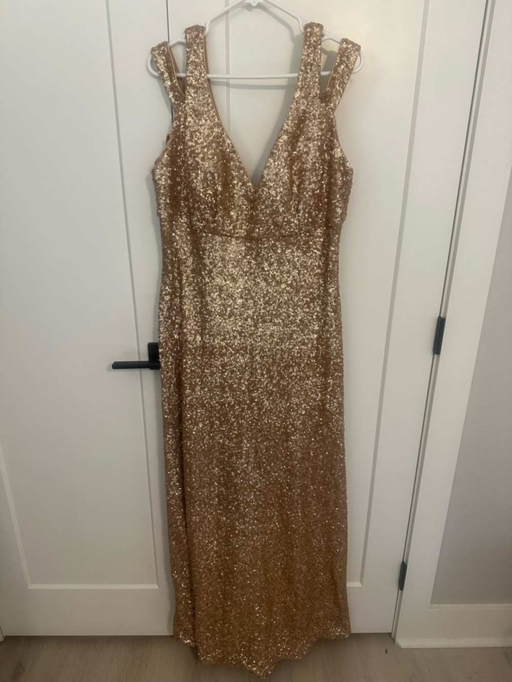 Faviana Gold Sequin V-Neck Maxi Dress